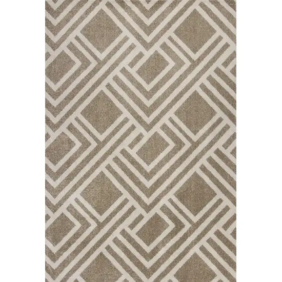 Beige Machine Woven UV Treated Geometric Indoor Outdoor Area Rug Photo 3