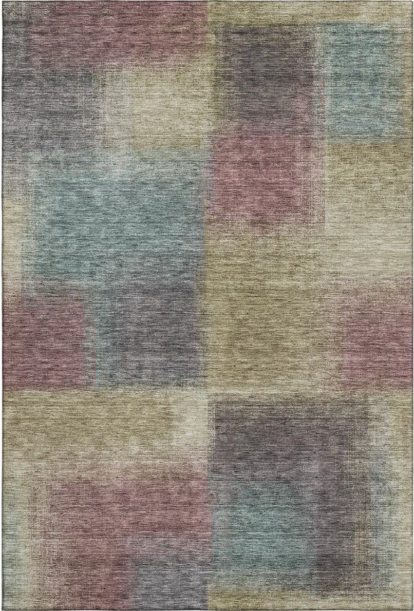 Beige Mauve And Brown Abstract Washable Area Rug With UV Protection Photo 6