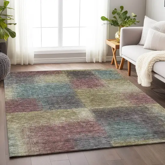 Beige Mauve And Brown Abstract Washable Area Rug With UV Protection Photo 4