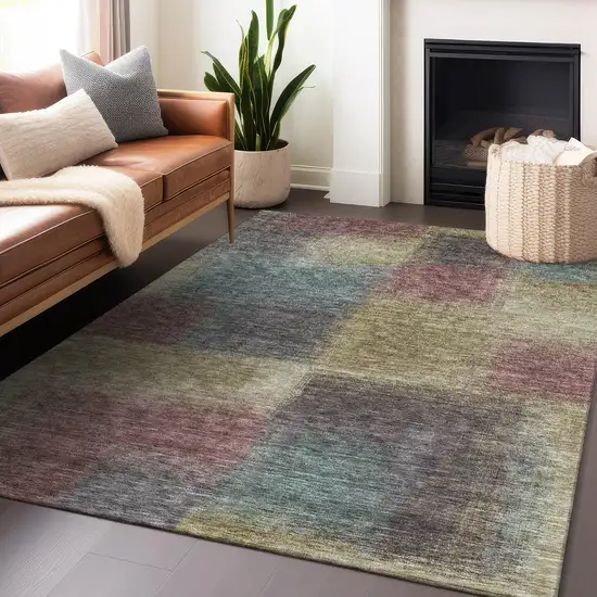 Beige Mauve And Brown Abstract Washable Area Rug With UV Protection Photo 4