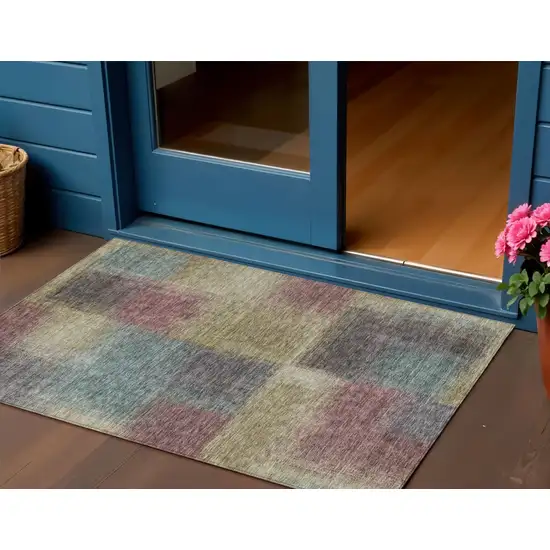 Beige Mauve And Brown Abstract Washable Indoor Outdoor Area Rug Photo 1