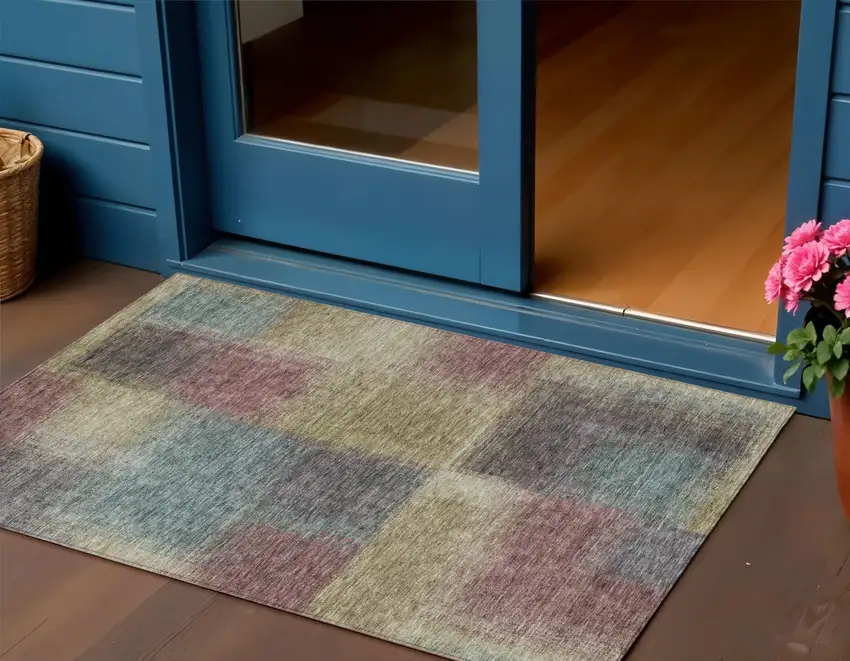Beige Mauve And Brown Abstract Washable Indoor Outdoor Area Rug Photo 1