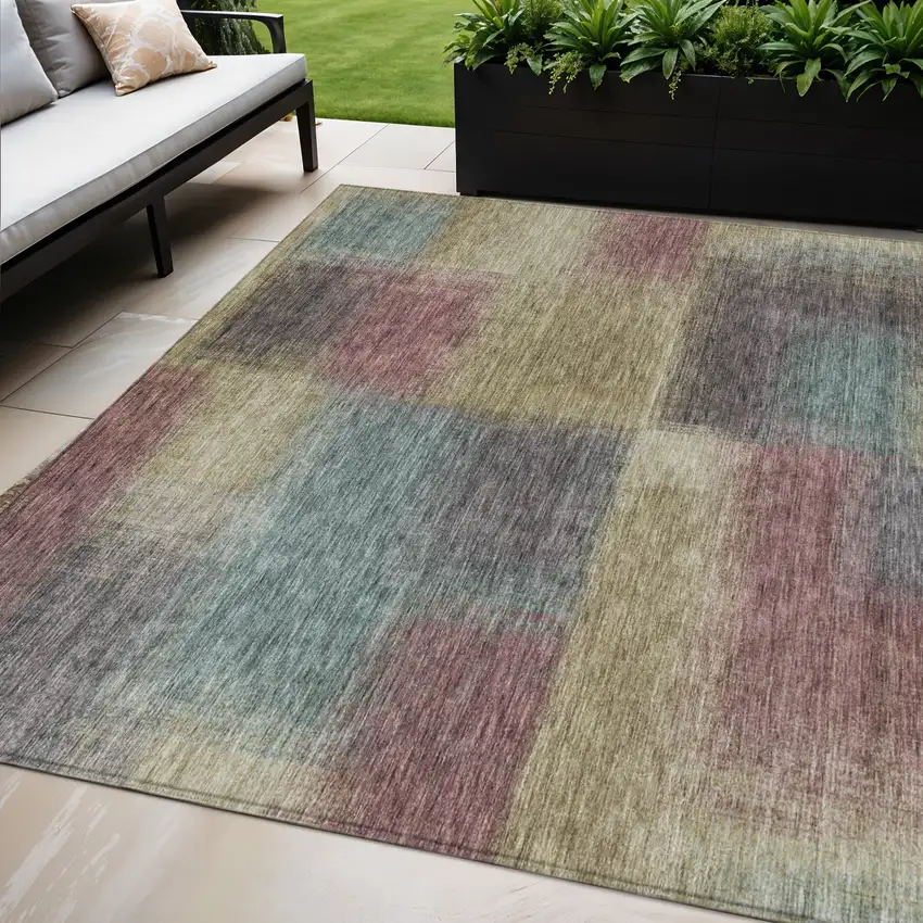 Beige Mauve And Brown Abstract Washable Indoor Outdoor Area Rug Photo 1