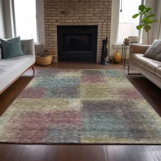 Beige Mauve And Brown Abstract Washable Indoor Outdoor Area Rug Photo 7