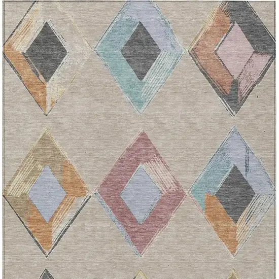 Beige Mauve And Charcoal Geometric Washable Indoor Outdoor Area Rug Photo 3