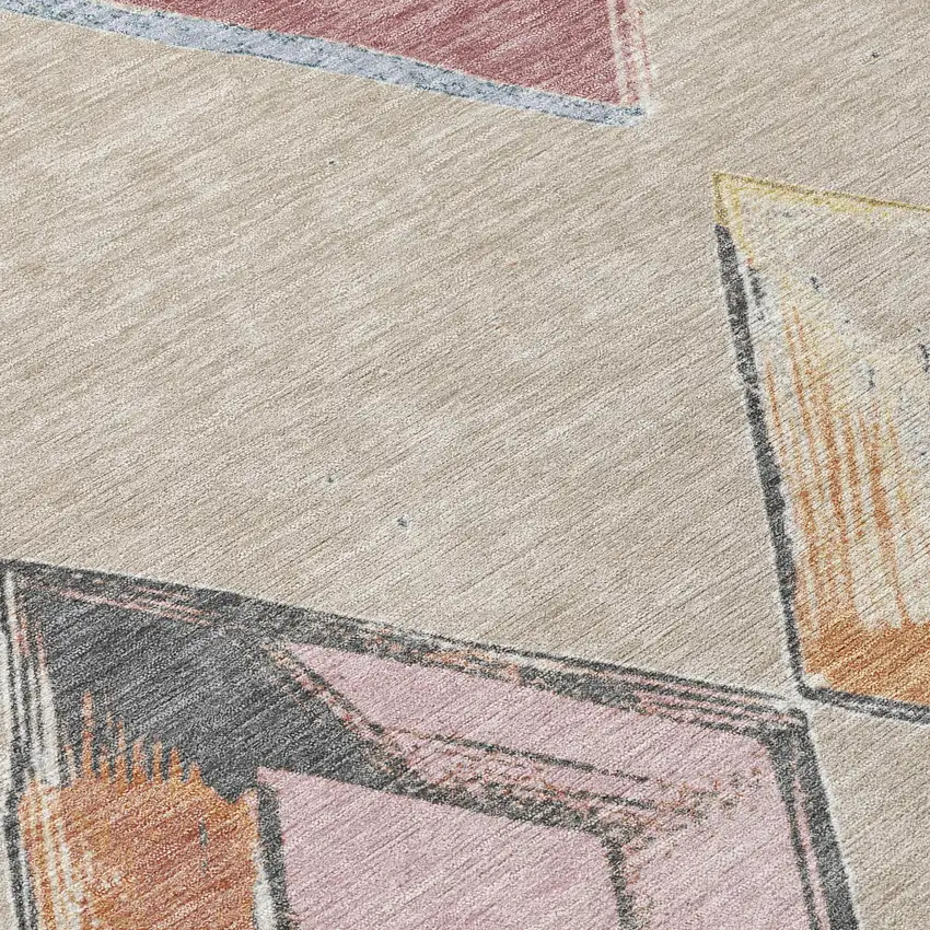 Beige Mauve And Charcoal Geometric Washable Indoor Outdoor Area Rug Photo 6