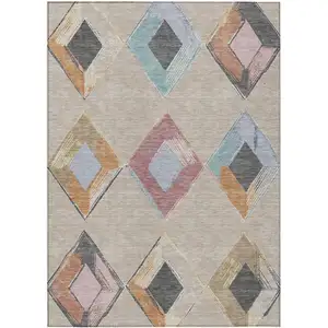 Photo of Beige Mauve And Charcoal Geometric Washable Indoor Outdoor Area Rug