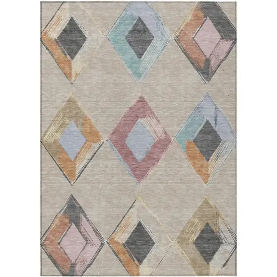Beige Mauve And Charcoal Geometric Washable Indoor Outdoor Area Rug Photo 1
