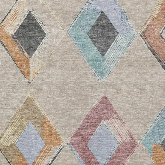 Beige Mauve And Charcoal Geometric Washable Indoor Outdoor Area Rug Photo 3