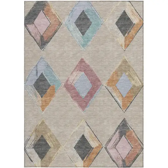 Beige Mauve And Charcoal Geometric Washable Indoor Outdoor Area Rug Photo 3