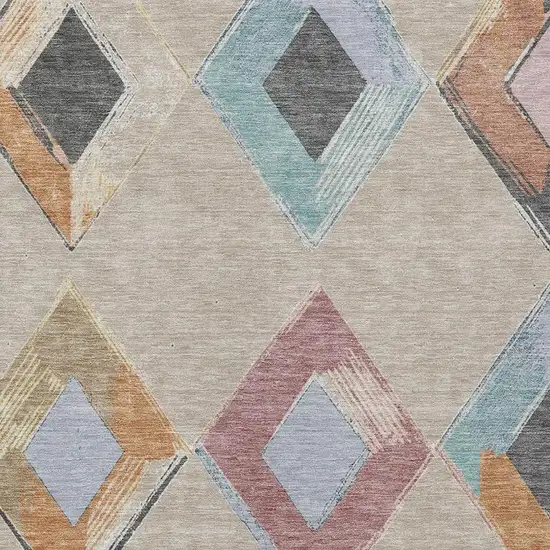 Beige Mauve And Charcoal Geometric Washable Indoor Outdoor Area Rug Photo 4