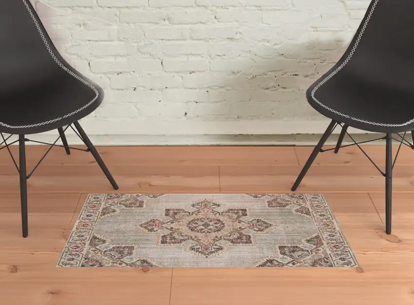 Beige Medallion Power Loom Area Rug With Fringe Photo 4