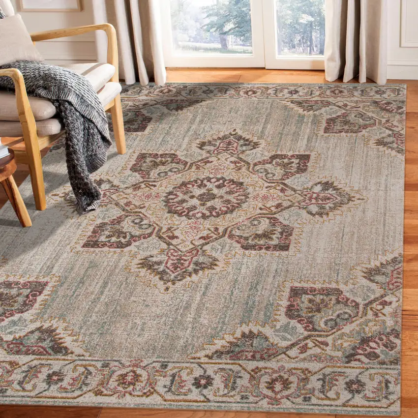 Beige Rust And Teal Medallion Area Rug Photo 7