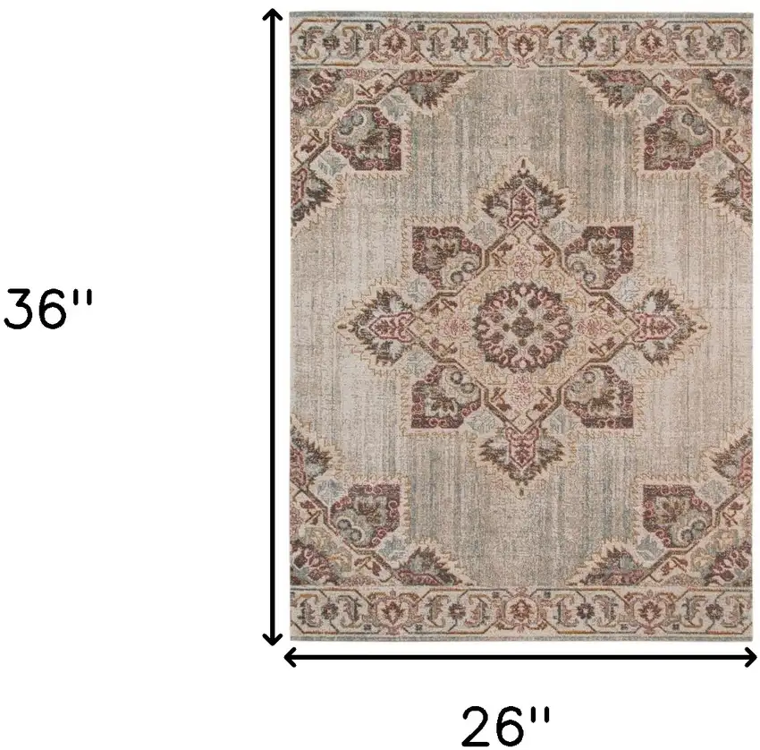 Beige Medallion Power Loom Area Rug With Fringe Photo 7