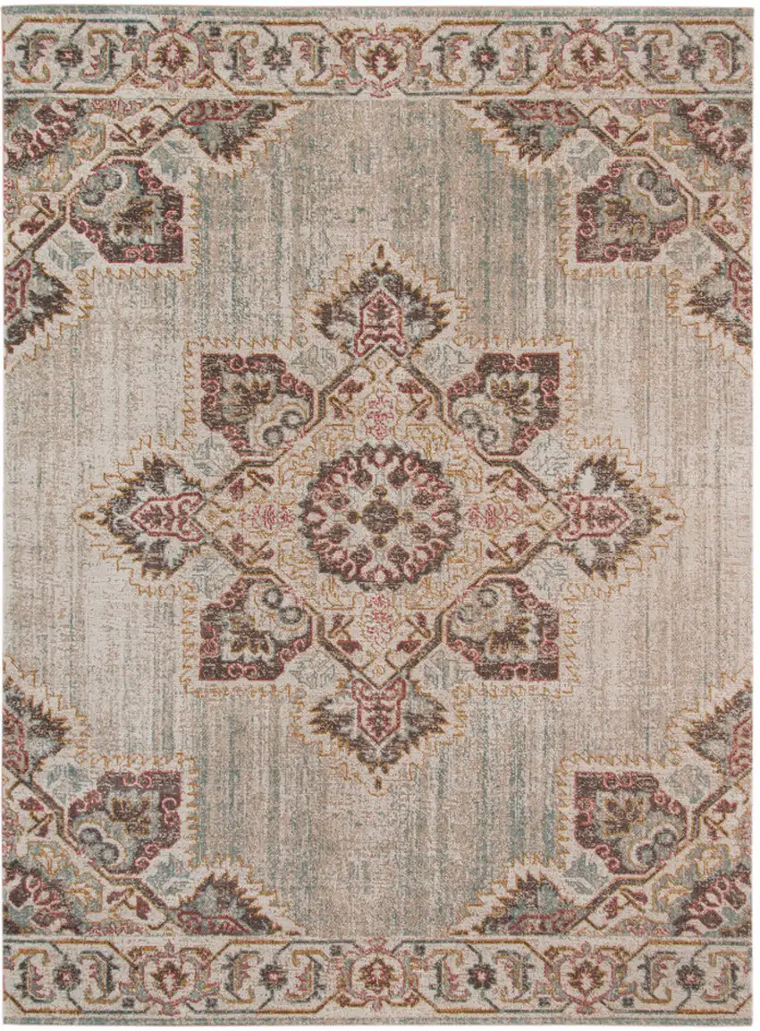 Beige Medallion Power Loom Area Rug With Fringe Photo 1