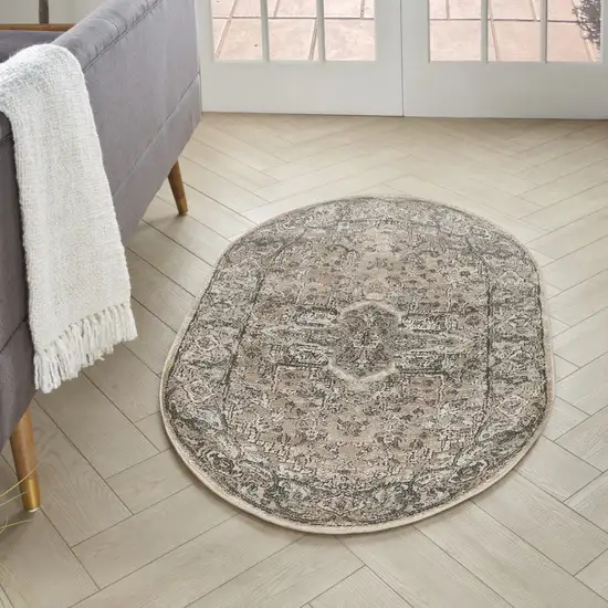 Beige Medallion Power Loom Area Rug Photo 4
