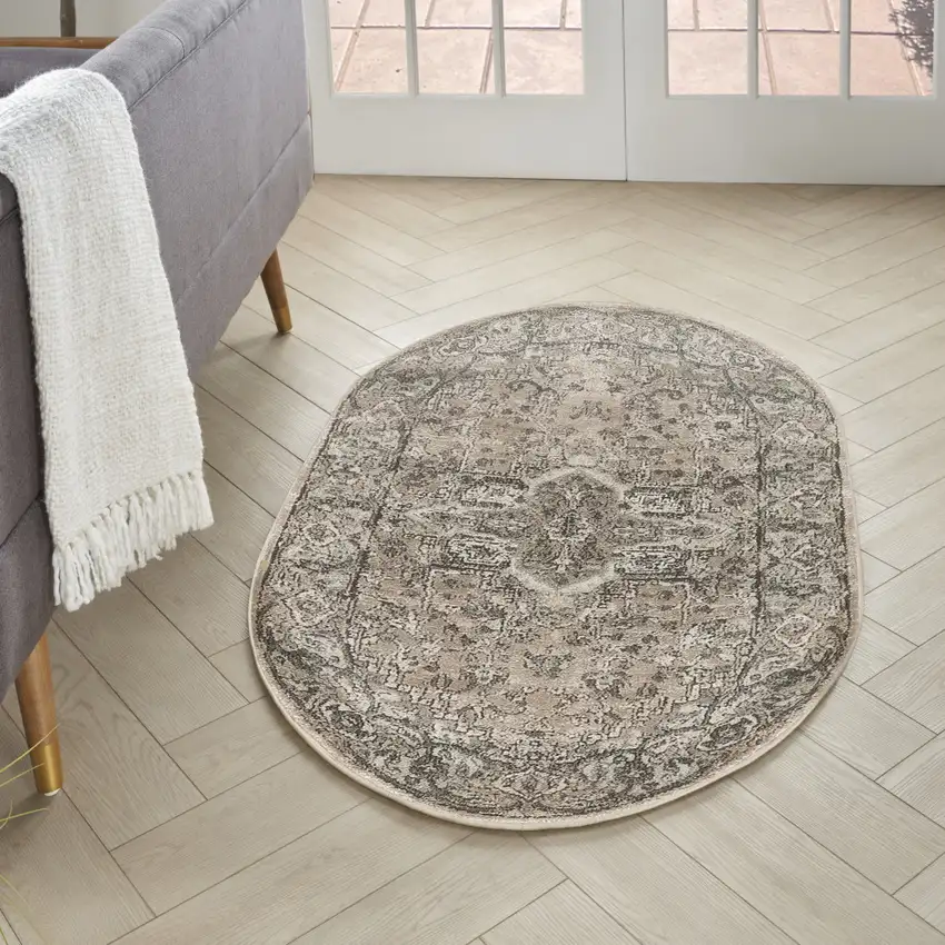 Beige Medallion Power Loom Area Rug Photo 4