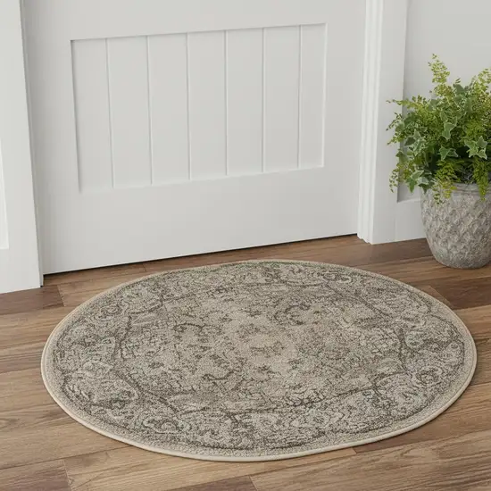 Beige Medallion Power Loom Area Rug Photo 1
