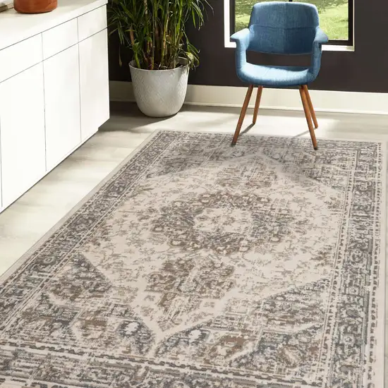Gray And Beige Medallion Area Rug Photo 6