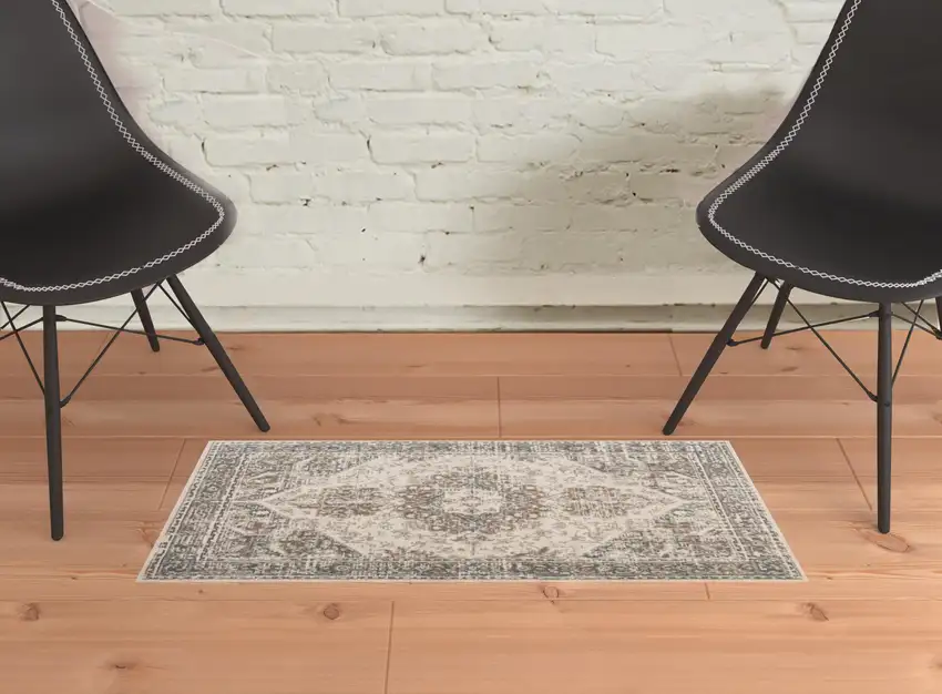 Beige Medallion Power Loom Area Rug Photo 2