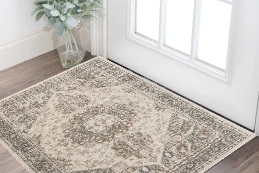 Beige Medallion Power Loom Area Rug Photo 1