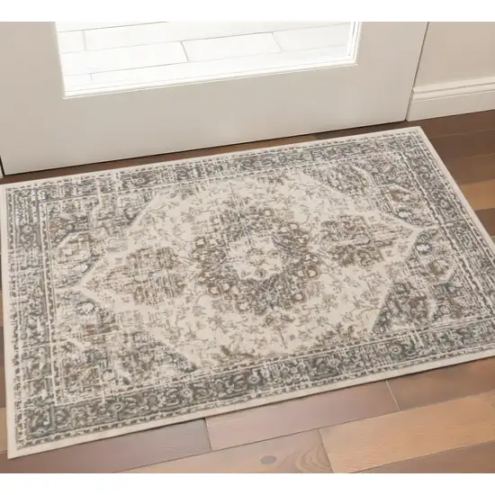Gray And Beige Medallion Area Rug Photo 1