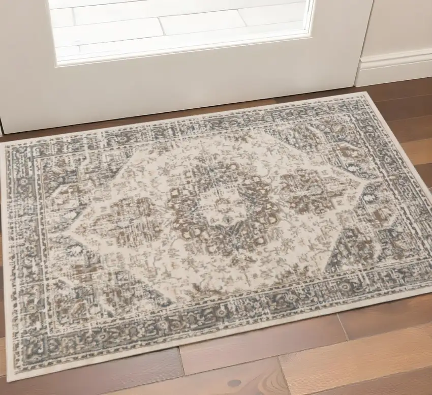 Gray And Beige Medallion Area Rug Photo 1