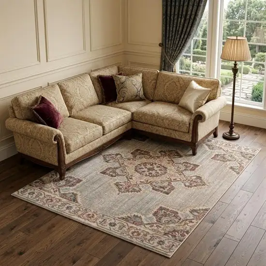 Beige Rust And Teal Medallion Area Rug Photo 1