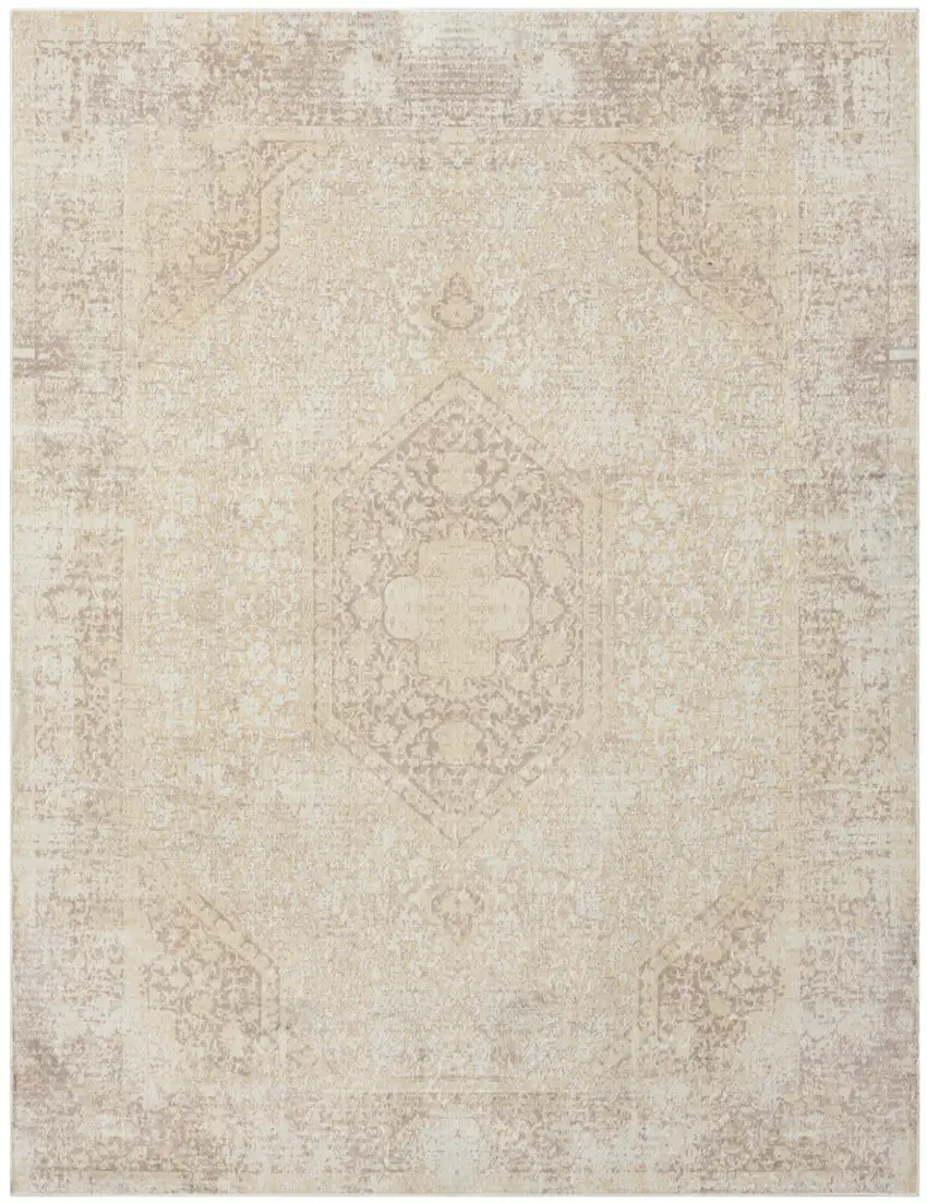 Beige Medallion Washable Non Skid Area Rug Photo 1