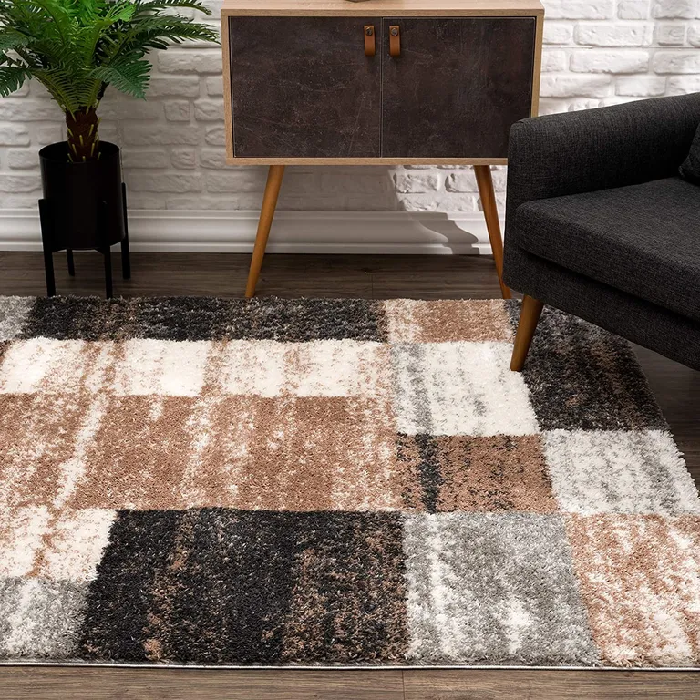 Beige Modern Blocks Area Rug Photo 4