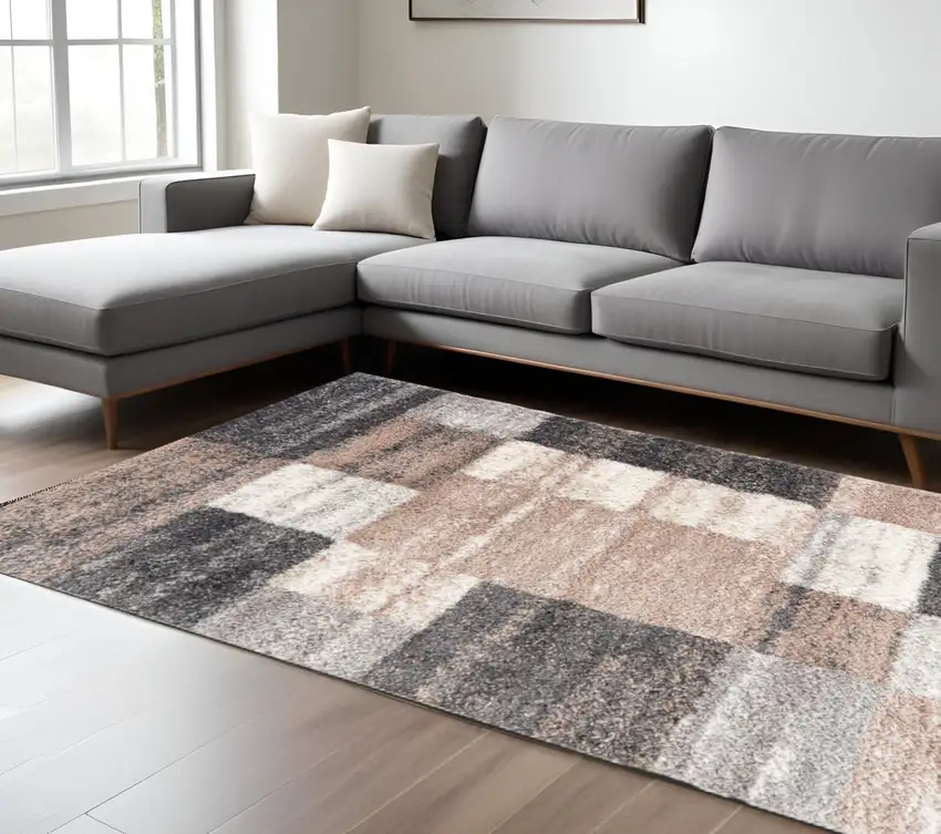 Beige Modern Blocks Area Rug Photo 1