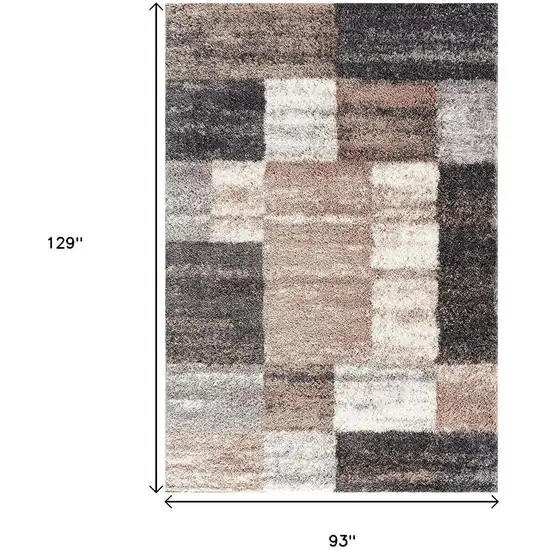 Beige and Ivory Patchwork Shag Area Rug Photo 3