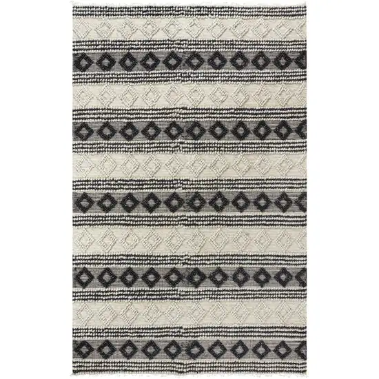 Beige Navy Blue And Blue Wool Geometric Hand Woven Area Rug Photo 2