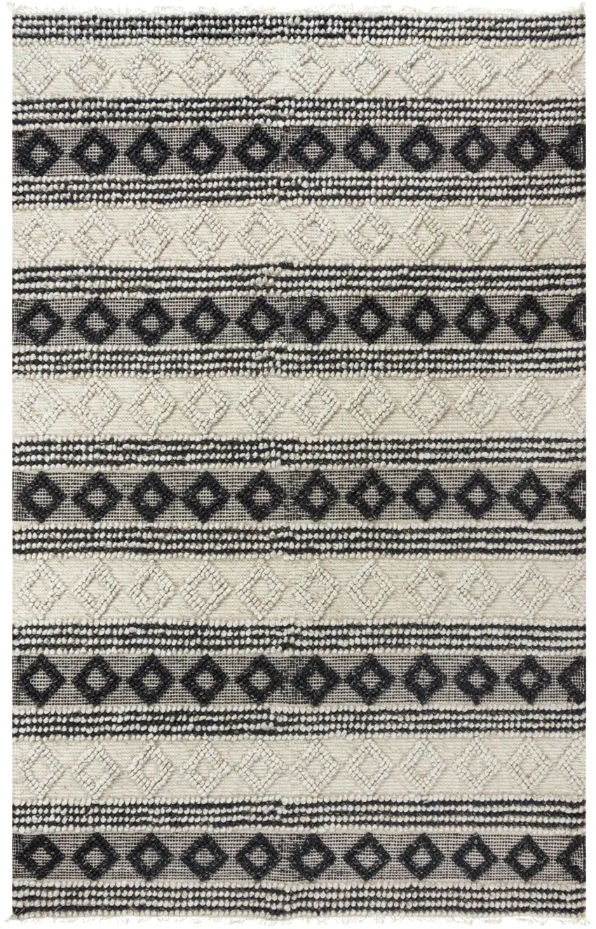 Beige Navy Blue And Blue Wool Geometric Hand Woven Area Rug Photo 2