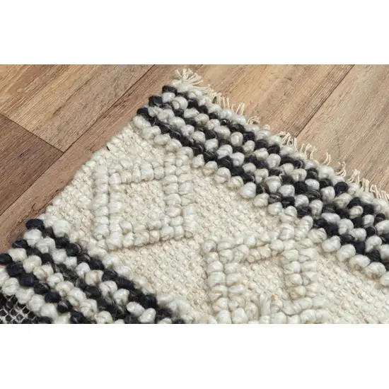 Beige Navy Blue And Blue Wool Geometric Hand Woven Area Rug Photo 5
