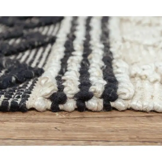 Beige Navy Blue And Blue Wool Geometric Hand Woven Area Rug Photo 6