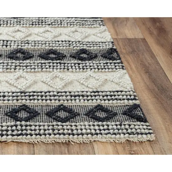 Beige Navy Blue And Blue Wool Geometric Hand Woven Area Rug Photo 3
