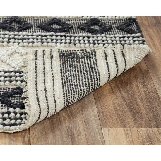 Beige Navy Blue And Blue Wool Geometric Hand Woven Area Rug Photo 7