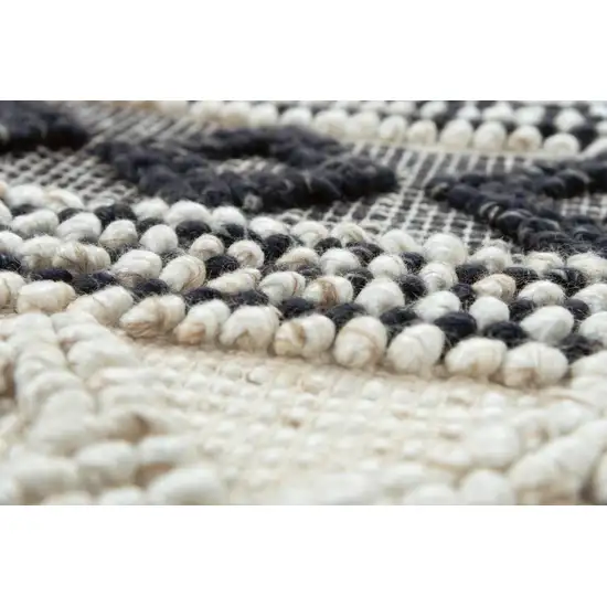 Beige Navy Blue And Blue Wool Geometric Hand Woven Area Rug Photo 4