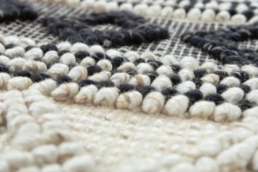Beige Navy Blue And Blue Wool Geometric Hand Woven Area Rug Photo 4