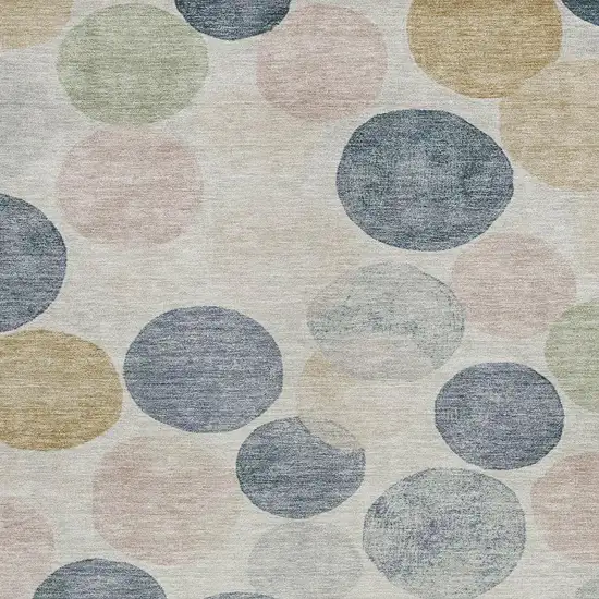 Beige Navy Blue And Gold Geometric Washable Indoor Outdoor Area Rug Photo 3