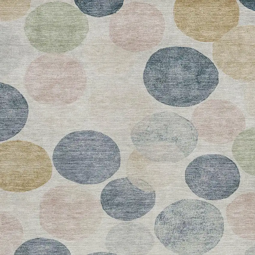 Beige Navy Blue And Gold Geometric Washable Indoor Outdoor Area Rug Photo 3