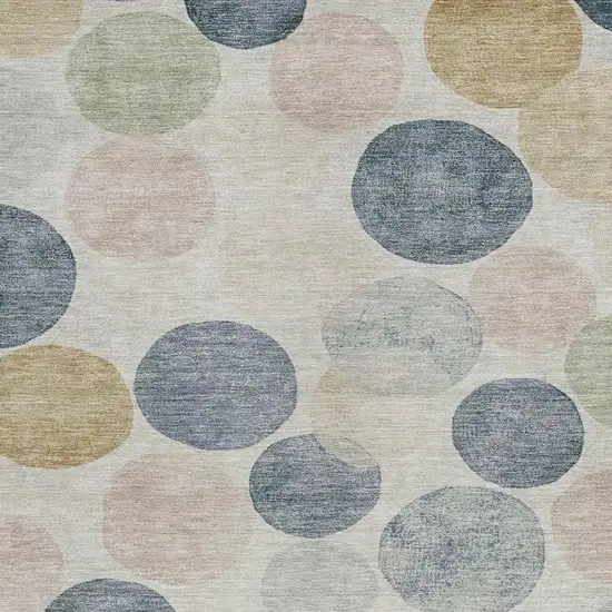 Beige Navy Blue And Gold Geometric Washable Indoor Outdoor Area Rug Photo 3