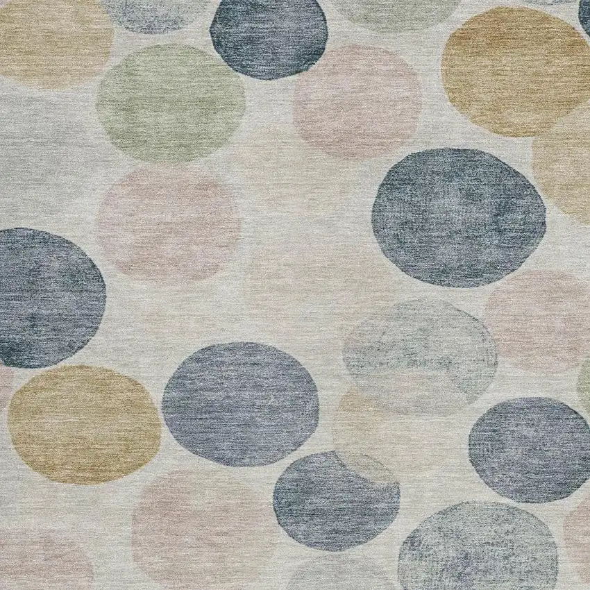 Beige Navy Blue And Gold Geometric Washable Indoor Outdoor Area Rug Photo 3