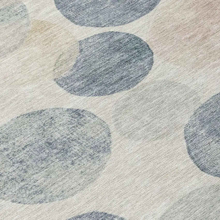 Beige Navy Blue And Gold Geometric Washable Indoor Outdoor Area Rug Photo 8