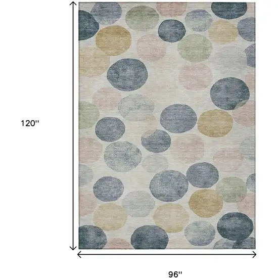 Beige Navy Blue And Gold Geometric Washable Indoor Outdoor Area Rug Photo 9