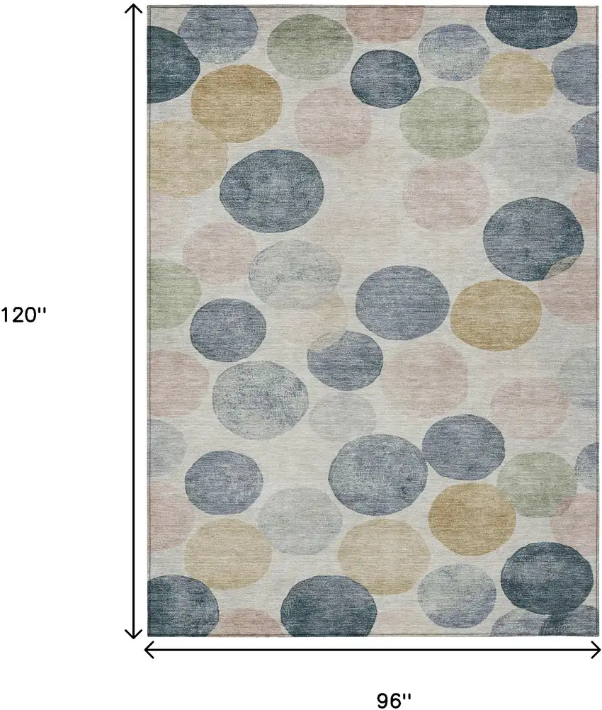 Beige Navy Blue And Gold Geometric Washable Indoor Outdoor Area Rug Photo 9