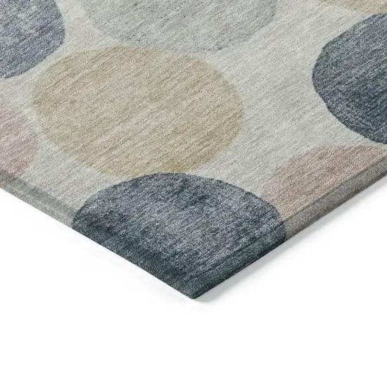 Beige Navy Blue And Gold Geometric Washable Indoor Outdoor Area Rug Photo 7