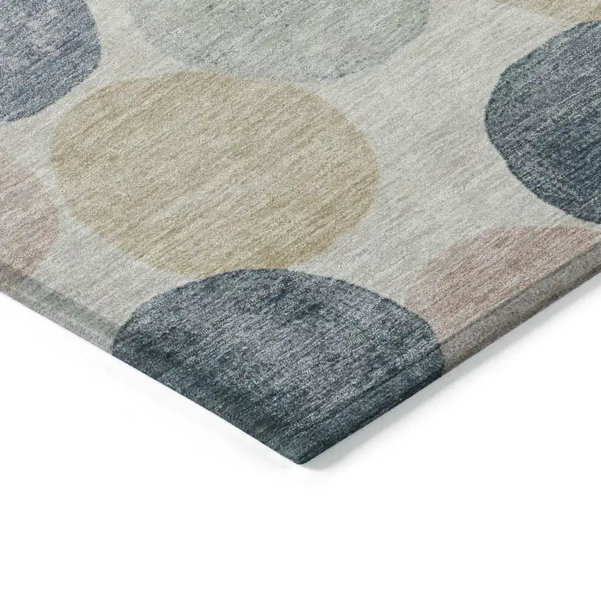 Beige Navy Blue And Gold Geometric Washable Indoor Outdoor Area Rug Photo 7