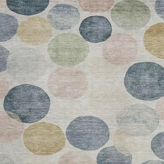 Beige Navy Blue And Gold Geometric Washable Indoor Outdoor Area Rug Photo 3